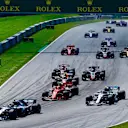 Lewis Hamilton (GBR) Mercedes-AMG F1 W09 EQ Power+ leads at the start of the race at Formula One World Championship, Rd9, Austrian Grand Prix, Race, Spielberg, Austria, Sunday 1 July 2018. © Jerry Andre/Sutton Images