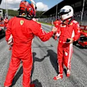 Kimi Raikkonen (FIN) Ferrari and Sebastian Vettel (GER) Ferrari celebrate in parc ferme at Formula One World Championship, Rd9, Austrian Grand Prix, Race, Spielberg, Austria, Sunday 1 July 2018. © Steven Tee/LAT/Sutton Images