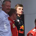 Jonathan Wheatley (GBR) Red Bull Racing Team Manager, Kimi Raikkonen (FIN) Ferrari, Max Verstappen (NED) Red Bull Racing and Sebastian Vettel (GER) Ferrari celebrate on the podium at Formula One World Championship, Rd9, Austrian Grand Prix, Race, Spielber