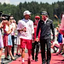Lewis Hamilton (GBR) Mercedes-AMG F1 and Fernando Alonso (ESP) McLaren on the drivers parade at Formula One World Championship, Rd9, Austrian Grand Prix, Race, Spielberg, Austria, Sunday 1 July 2018. © Manuel Goria/Sutton Images