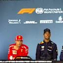 (L to R): Kevin Magnussen (DEN) Haas F1, Kimi Raikkonen (FIN) Ferrari, Daniel Ricciardo (AUS) Red Bull Racing and Sergey Sirotkin (RUS) Williams in the Press Conference at Formula One World Championship, Rd9, Austrian Grand Prix, Preparations, Spielberg, Austria, Thursday 28 June 2018. © Manuel Goria/Sutton Images