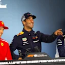 Kimi Raikkonen (FIN) Ferrari, Daniel Ricciardo (AUS) Red Bull Racing and Sergey Sirotkin (RUS) Williams in the Press Conference at Formula One World Championship, Rd9, Austrian Grand Prix, Preparations, Spielberg, Austria, Thursday 28 June 2018. © Manuel Goria/Sutton Images
