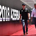 Max Verstappen (NED) Red Bull Racing and Father Jos Verstappen (NDL) at Formula One World Championship, Rd4, Azerbaijan Grand Prix, Practice, Baku City Circuit, Baku, Azerbaijan, Friday 27 April 2018. © Jerry Andre/Sutton Images