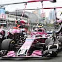 Esteban Ocon (FRA) Force India VJM11 pit stop at Formula One World Championship, Rd4, Azerbaijan Grand Prix, Practice, Baku City Circuit, Baku, Azerbaijan, Friday 27 April 2018. © Mark Sutton/Sutton Images
