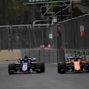 Brendon Hartley (NZL) Scuderia Toro Rosso STR13 and Fernando Alonso (ESP) McLaren MCL33 at Formula One World Championship, Rd4, Azerbaijan Grand Prix, Practice, Baku City Circuit, Baku, Azerbaijan, Friday 27 April 2018. © Jerry Andre/Sutton Images
