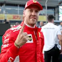 Pole sitter Sebastian Vettel (GER) Ferrari celebrates in parc ferme at Formula One World Championship, Rd4, Azerbaijan Grand Prix, Qualifying, Baku City Circuit, Baku, Azerbaijan, Saturday 28 April 2018. © Steven Tee/LAT/Sutton Images