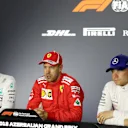 Lewis Hamilton (GBR) Mercedes-AMG F1, Sebastian Vettel (GER) Ferrari and Valtteri Bottas (FIN) Mercedes-AMG F1 ion the Press Conference at Formula One World Championship, Rd4, Azerbaijan Grand Prix, Qualifying, Baku City Circuit, Baku, Azerbaijan, Saturday 28 April 2018. © James Gasperotti/Sutton Images