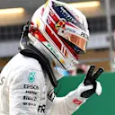 Lewis Hamilton (GBR) Mercedes-AMG F1 celebrates in parc ferme at Formula One World Championship, Rd4, Azerbaijan Grand Prix, Qualifying, Baku City Circuit, Baku, Azerbaijan, Saturday 28 April 2018. © Jerry Andre/Sutton Images