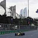 Carlos Sainz jr (ESP) Renault Sport F1 Team RS18 takes the chequered flag at the end of Qualifying at Formula One World Championship, Rd4, Azerbaijan Grand Prix, Qualifying, Baku City Circuit, Baku, Azerbaijan, Saturday 28 April 2018. © Mark Sutton/Sutton Images