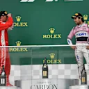 Kimi Raikkonen (FIN) Ferrari and Sergio Perez (MEX) Force India on the podium at Formula One World Championship, Rd4, Azerbaijan Grand Prix, Race, Baku City Circuit, Baku, Azerbaijan, Sunday 29 April 2018. © Mark Sutton/Sutton Images