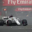 Marcus Ericsson (SWE) Alfa Romeo Sauber C37 with broken front wing on lap one at Formula One World Championship, Rd4, Azerbaijan Grand Prix, Race, Baku City Circuit, Baku, Azerbaijan, Sunday 29 April 2018. © James Gasperotti/Sutton Images