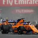 Fernando Alonso (ESP) McLaren MCL33 with puncture on lap one at Formula One World Championship, Rd4, Azerbaijan Grand Prix, Race, Baku City Circuit, Baku, Azerbaijan, Sunday 29 April 2018. © James Gasperotti/Sutton Images
