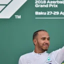 Race winner Lewis Hamilton (GBR) Mercedes-AMG F1 on the podium at Formula One World Championship, Rd4, Azerbaijan Grand Prix, Race, Baku City Circuit, Baku, Azerbaijan, Sunday 29 April 2018. © Simon Galloway/Sutton Images