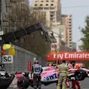 The car of race retiree Esteban Ocon (FRA) Force India VJM11 is recovered at Formula One World Championship, Rd4, Azerbaijan Grand Prix, Race, Baku City Circuit, Baku, Azerbaijan, Sunday 29 April 2018. © Jerry Andre/Sutton Images