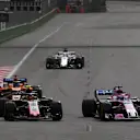 Kevin Magnussen (DEN) Haas VF-18 and Sergio Perez (MEX) Force India VJM11 battle at Formula One World Championship, Rd4, Azerbaijan Grand Prix, Race, Baku City Circuit, Baku, Azerbaijan, Sunday 29 April 2018. © Mark Sutton/Sutton Images