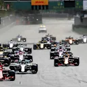 Sebastian Vettel (GER) Ferrari SF-71H leads at the start of the race at Formula One World Championship, Rd4, Azerbaijan Grand Prix, Race, Baku City Circuit, Baku, Azerbaijan, Sunday 29 April 2018. © Glenn Dunbar/LAT/Sutton Images