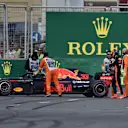 The crashed car of Max Verstappen (NED) Red Bull Racing RB14 at Formula One World Championship, Rd4, Azerbaijan Grand Prix, Race, Baku City Circuit, Baku, Azerbaijan, Sunday 29 April 2018. © Simon Galloway/Sutton Images