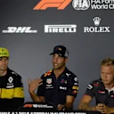 Nico Hulkenberg (GER) Renault Sport F1 Team, Daniel Ricciardo (AUS) Red Bull Racing and Kevin Magnussen (DEN) Haas F1 in the Press Conference at Formula One World Championship, Rd4, Azerbaijan Grand Prix, Preparations, Baku City Circuit, Baku, Azerbaijan, Thursday 26 April 2018. © Simon Galloway/Sutton Images