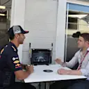 Daniel Ricciardo (AUS) Red Bull Racing and Paul di Resta (GBR) Sky TV at Formula One World Championship, Rd4, Azerbaijan Grand Prix, Preparations, Baku City Circuit, Baku, Azerbaijan, Thursday 26 April 2018. © Simon Galloway/Sutton Images