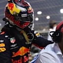 Max Verstappen (NED) Red Bull Racing crashed in Q1 and is given a lift on a motorbike at Formula One World Championship, Rd2, Bahrain Grand Prix, Qualifying, Bahrain International Circuit, Sakhir, Bahrain, Saturday 7 April 2018. © Jerry Andre/Sutton Images