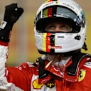 Pole sitter Sebastian Vettel (GER) Ferrari celebrates in parc ferme at Formula One World Championship, Rd2, Bahrain Grand Prix, Qualifying, Bahrain International Circuit, Sakhir, Bahrain, Saturday 7 April 2018. © Steven Tee/LAT/Sutton Images