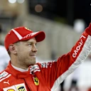 Pole sitter Sebastian Vettel (GER) Ferrari celebrates in parc ferme at Formula One World Championship, Rd2, Bahrain Grand Prix, Qualifying, Bahrain International Circuit, Sakhir, Bahrain, Saturday 7 April 2018. © Steven Tee/LAT/Sutton Images