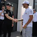 Valtteri Bottas (FIN) Mercedes-AMG F1 and Lewis Hamilton (GBR) Mercedes-AMG F1 at Formula One World Championship, Rd2, Bahrain Grand Prix, Qualifying, Bahrain International Circuit, Sakhir, Bahrain, Saturday 7 April 2018. © Simon Galloway/Sutton Images
