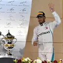 Lewis Hamilton (GBR) Mercedes-AMG F1 celebrates on the podium at Formula One World Championship, Rd2, Bahrain Grand Prix, Race, Bahrain International Circuit, Sakhir, Bahrain, Sunday 8 April 2018. © Mark Sutton/Sutton Images