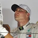 Lewis Hamilton (GBR) Mercedes-AMG F1 and Valtteri Bottas (FIN) Mercedes-AMG F1 on the podium at Formula One World Championship, Rd2, Bahrain Grand Prix, Race, Bahrain International Circuit, Sakhir, Bahrain, Sunday 8 April 2018. © Mark Sutton/Sutton Images