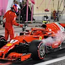 Kimi Raikkonen (FIN) Ferrari SF-71H retires from the race in pit lane at Formula One World Championship, Rd2, Bahrain Grand Prix, Race, Bahrain International Circuit, Sakhir, Bahrain, Sunday 8 April 2018. © Mark Sutton/Sutton Images