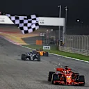 Race winner Sebastian Vettel (GER) Ferrari SF-71H crosses the line and takes the chequered flag at Formula One World Championship, Rd2, Bahrain Grand Prix, Race, Bahrain International Circuit, Sakhir, Bahrain, Sunday 8 April 2018. © Mark Sutton/Sutton Images