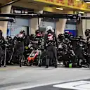 Romain Grosjean (FRA) Haas VF-18 pit stop at Formula One World Championship, Rd2, Bahrain Grand Prix, Race, Bahrain International Circuit, Sakhir, Bahrain, Sunday 8 April 2018. © Mark Sutton/Sutton Images