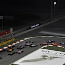 Sebastian Vettel (GER) Ferrari SF-71H leads at the start of the race at Formula One World Championship, Rd2, Bahrain Grand Prix, Race, Bahrain International Circuit, Sakhir, Bahrain, Sunday 8 April 2018. © Mark Sutton/Sutton Images