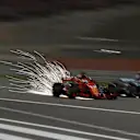 Sebastian Vettel (GER) Ferrari SF-71H and Lewis Hamilton (GBR) Mercedes-AMG F1 W09 EQ Power+ battle at Formula One World Championship, Rd2, Bahrain Grand Prix, Race, Bahrain International Circuit, Sakhir, Bahrain, Sunday 8 April 2018. © Manuel Goria/Sutton Images