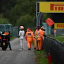 Red flag after Stoffel Vandoorne, McLaren MCL33 crashed in FP3 at Formula One World Championship, Rd13, Belgian Grand Prix, Qualifying, Spa Francorchamps, Belgium, Saturday 25 August 2018. © Mark Sutton/Sutton Images
