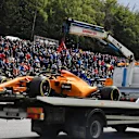 The car of Stoffel Vandoorne, McLaren MCL33 is recovered in FP3 at Formula One World Championship, Rd13, Belgian Grand Prix, Qualifying, Spa Francorchamps, Belgium, Saturday 25 August 2018. © Mark Sutton/Sutton Images