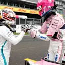 Lewis Hamilton, Mercedes AMG F1 and Esteban Ocon, Racing Point Force India VJM11 celebrate in parc ferme at Formula One World Championship, Rd13, Belgian Grand Prix, Qualifying, Spa Francorchamps, Belgium, Saturday 25 August 2018. © Steven Tee/LAT/Sutton Images