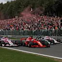 (L to R): Esteban Ocon, Racing Point Force India VJM11, Sebastian Vettel, Ferrari SF71H, Lewis Hamilton, Mercedes AMG F1 W09 and Sergio Perez, Racing Point Force India VJM11 on lap 1 at Formula One World Championship, Rd13, Belgian Grand Prix, Race, Spa Francorchamps, Belgium, Sunday 26 August 2018. © Manuel Goria/Sutton Images
