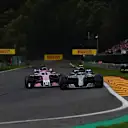 Valtteri Bottas, Mercedes AMG F1 W09 and Sergio Perez, Racing Point Force India VJM11 at Formula One World Championship, Rd13, Belgian Grand Prix, Race, Spa Francorchamps, Belgium, Sunday 26 August 2018. © Jerry Andre/Sutton Images