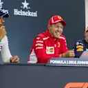 (L to R): Lewis Hamilton, Mercedes AMG F1, Sebastian Vettel, Ferrari and Max Verstappen, Red Bull Racing in the press confrence at Formula One World Championship, Rd13, Belgian Grand Prix, Race, Spa Francorchamps, Belgium, Sunday 26 August 2018. © Manuel Goria/Sutton Images