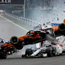 Fernando Alonso, McLaren MCL33 gets airbourne at the start of the race at Formula One World Championship, Rd13, Belgian Grand Prix, Race, Spa Francorchamps, Belgium, Sunday 26 August 2018. © Glenn Dunbar/LAT/Sutton Images