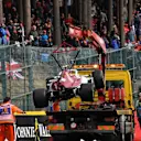 The crashed car of Charles Leclerc, Alfa Romeo Sauber C37 is recovered at Formula One World Championship, Rd13, Belgian Grand Prix, Race, Spa Francorchamps, Belgium, Sunday 26 August 2018. © Mark Sutton/Sutton Images