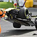 The crashed car of Nico Hulkenberg, Renault Sport F1 Team R.S. 18 is recovered at Formula One World Championship, Rd13, Belgian Grand Prix, Race, Spa Francorchamps, Belgium, Sunday 26 August 2018. © Mark Sutton/Sutton Images
