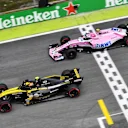 Esteban Ocon, Racing Point Force India VJM11 and Carlos Sainz, Renault Sport F1 Team R.S. 18 battle at Formula One World Championship, Rd20, Brazilian Grand Prix, Race, Interlagos, Sao Paulo, Brazil, Sunday 11 November 2018.