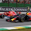 Daniel Ricciardo, Red Bull Racing RB14 and Sebastian Vettel, Ferrari SF71H battle at Formula One World Championship, Rd20, Brazilian Grand Prix, Race, Interlagos, Sao Paulo, Brazil, Sunday 11 November 2018.