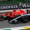 Kimi Raikkonen, Ferrari SF71H and Valtteri Bottas, Mercedes-AMG F1 W09 EQ Power+ battle at Formula One World Championship, Rd20, Brazilian Grand Prix, Race, Interlagos, Sao Paulo, Brazil, Sunday 11 November 2018.