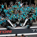 Lewis Hamilton, Mercedes AMG F1, Valtteri Bottas, Mercedes AMG F1, Toto Wolff, Mercedes AMG F1 Director of Motorsport and the Mercedes-AMG F1 celebrate clinching the Constructors Championship at Formula One World Championship, Rd20, Brazilian Grand Prix, Race, Interlagos, Sao Paulo, Brazil, Sunday 11 November 2018.
