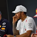 (L to R): Max Verstappen, Red Bull Racing, Lewis Hamilton, Mercedes AMG F1 and Kimi Raikkonen, Ferrari in the press conference [at Formula One World Championship, Rd20, Brazilian Grand Prix, Race, Interlagos, Sao Paulo, Brazil, Sunday 11 November 2018.