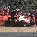 Romain Grosjean (FRA) Haas VF-18 crashed in FP1 at Formula One World Championship, Rd10, British Grand Prix, Practice, Silverstone, England, Friday 6 July 2018. © Steven Tee/LAT/Sutton Images