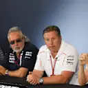 Guenther Steiner (ITA) Team Prinicipal, Haas F1 Team, Dr. Vijay Mallya (IND) Force India Formula One Team Owner, Zak Brown (USA) McLaren Racing CEO and Claire Williams (GBR) Williams Deputy Team Principal in the Press Conference at Formula One World Championship, Rd10, British Grand Prix, Practice, Silverstone, England, Friday 6 July 2018. © Simon Galloway/Sutton Images